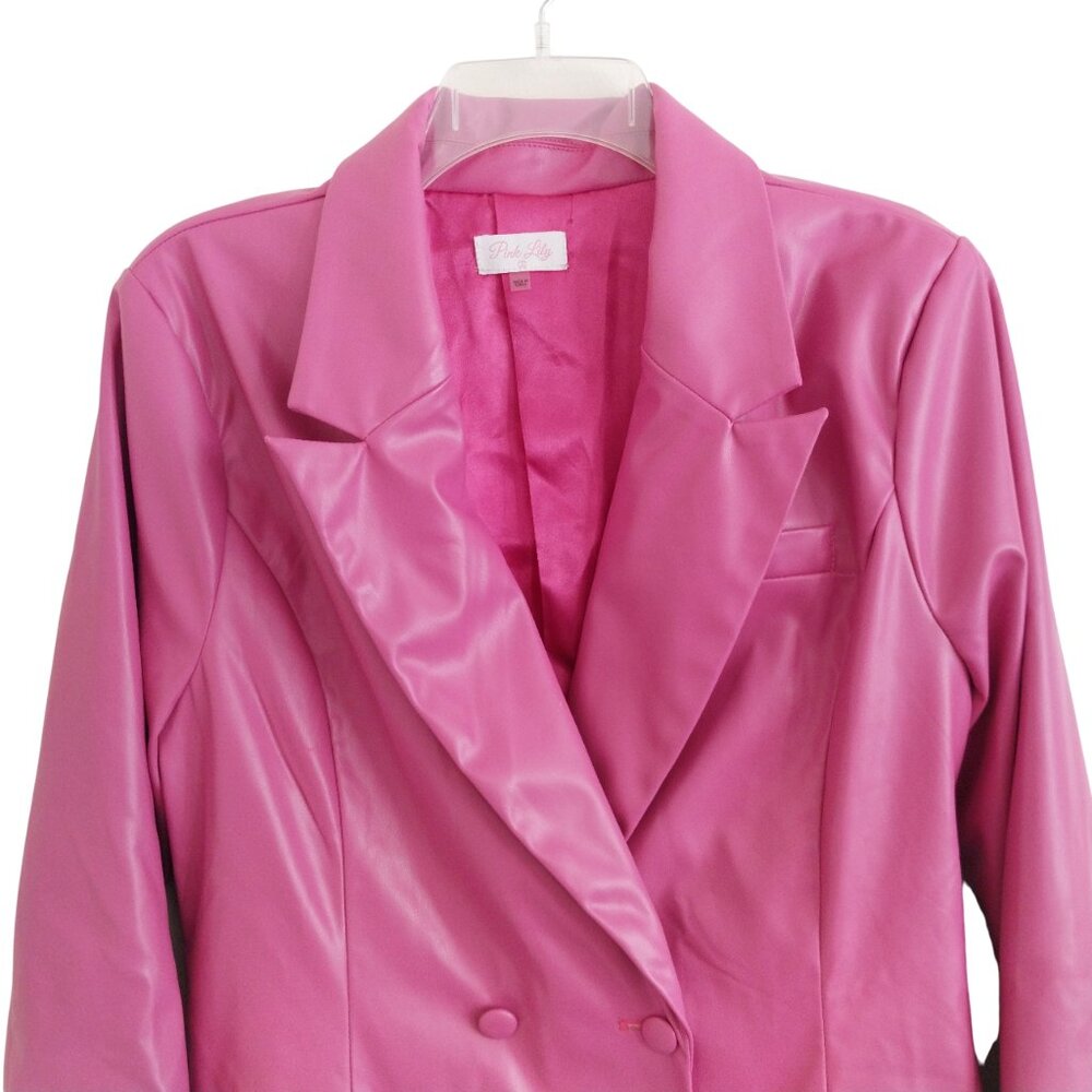 Pink Lily Faux Leather Double Breasted Jacket Blazer New Without Tag Size Large - Picture 2 of 10